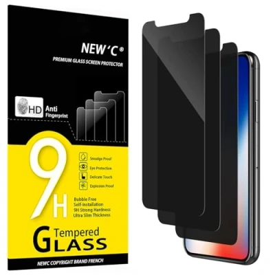 Immagine di NEW&#039;C 3 Pezzi, Pellicola Protettiva Privacy per iPhone 11 Pro, X, XS (5,8 Pollici), Angolo di 35 Gradi Bilanciato con Protezione Gli Occhi, Durezza 9H, Senza Bolle