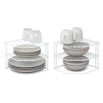 Immagine di simplywire Portapiatti a 3 ripiani Confezione da 2 Organizer per armadietti cucina Bianco