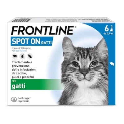 Immagine di FRONTLINE Spot On, 6 Pipette, Gatto, Antiparassitario per Gatti e Gattini di Lunga Durata, Protegge da Zecche, Pulci Pidocchi, Antipulci in Confezione Pipette 0.5 ml