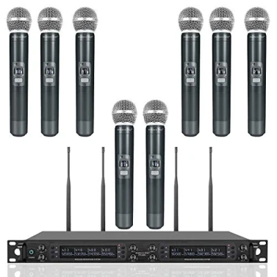 Immagine di Phenyx Pro Sistema Microfono Wireless Professionale 8 Canali con Microfoni Dinamici, Scansione Automatica, 8x40 UHF Regolabili, 100m, per Canto, Chiesa, Karaoke (PTU 6000A)