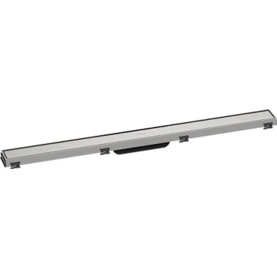 Immagine di hansgrohe RainDrain Match set di canalina doccia con cornice ad altezza regolabile, canale drenaggio 900 mm, scarico a pavimento, acciaio inox spazzolato