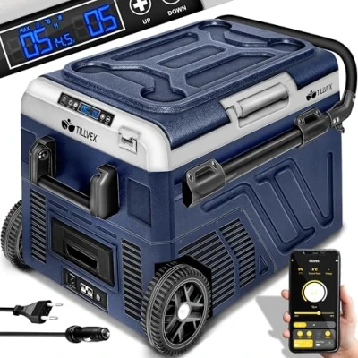 Immagine di tillvex® Frigorifero Compressore Elettrico con Batteria 60 L Frigo Congelatore Controllo WIFI APP, Porta USB, 12/24 V 230V fino a 20 C per Auto, Camion, Barca, Camping