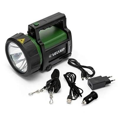 Immagine di VELAMP Doomster Power Potente Torcia LED 5W Super Resistente Ricaricabile Anti Black out Impermeabile IP44 Include Carica Batteria ed Accessori 5 W, Verde, 20.8x14.4x16.2 cm