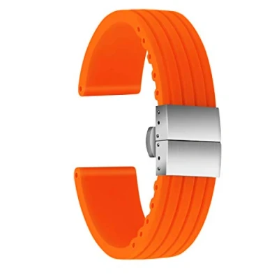 Immagine di ULLCHRO Bracelet Montre Haute Qualité Remplacer Silicone Link Pattern 16mm, 18mm, 20mm, 22mm, 24mm Caoutchouc Boucle Déployante Acier inoxydable (24mm, arancione)