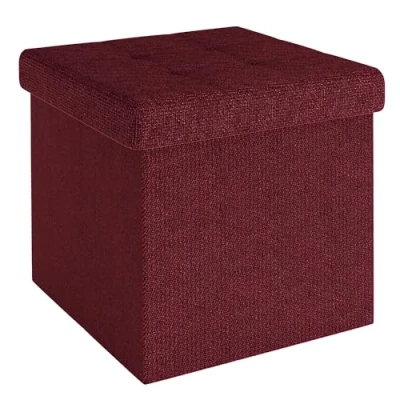 Immagine di INTIRILIFE pouf pieghevole 38x38x38 cm in ROSSO CILIEGIA Cubo sedile con vano portaoggetti e rivestimento tessuto cavità contenitore poggiapiedi pettorale