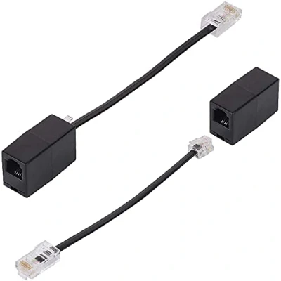 Immagine di 2 adattatori RJ11 a RJ45, cavo telefonico nero 6P4C Ethernet RJ45 8P8C, connettore per modem RJ45/ADSL