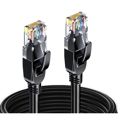 Immagine di Elfcam 30 Metri Cavo Ethernet Cat 7, Rotondo RJ45 di Rete LAN, Ad Alta Velocità Dati Internet, 6mm Diametro del 100% Rame, STP, 28 AWG, Nero, 30m