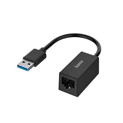 Immagine di Hama Adattatore USB a RJ45 (adattatore di rete da 3.0 Gigabit Ethernet LAN 10/100/1000 Mbit/s, 10 anni garanzia, per PC portatile, tablet, MacBook, router, switch, hub) nero