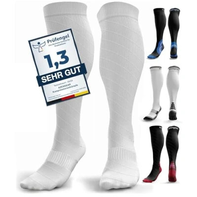 Immagine di aZengear Calze Compressione Graduata Donna e Uomo (20 30 mmHg / Classe 2) Supporto per la del Polpaccio, Anti TVP, Viaggio in Aereo, Sciare, Gambe Gonfie, Vene Varicose (S/M)