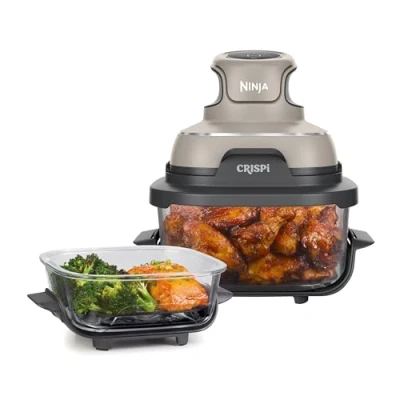 Immagine di Ninja CRISPi Friggitrice ad Aria Portatile, 3.8L, 4 in 1: Frittura, Cottura Arrosto, Mantiene Cibo Caldo e Croccante, Compatta, 2 Contenitori Vetro Rimovibili, 1700W, Pietra FN101EUST