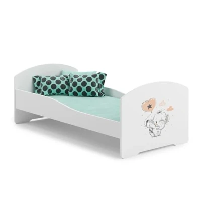 Immagine di KOBI Letto per bambini con materasso LUK, bianco la cameretta dei un ragazzo e una ragazza materasso, rete inclusa (Elefante, 160x80)