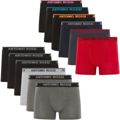 Immagine di ANTONIO ROSSI (confezione da 12) Boxer aderenti uomo multipack con elastico in vita traspiranti e morbidi indossare ogni giorno, Colori scuri assortiti, M