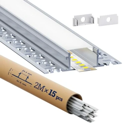 Immagine di HOOLED Profilo LED 15 x 2 m Total 30 m, con coperchio opaco in PC, Profili dimensioni W24,4 mm (alette 61,8 mm) H12,5 supporta strisce di larghezza inferiore o uguale a 20 SP45
