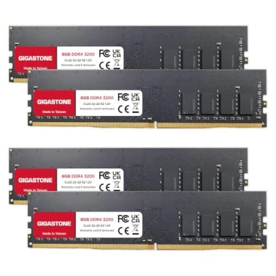 Immagine di [RAM DDR4] Gigastone Desktop RAM 32GB (4x8GB) DDR4 3200MHz PC4 25600 Unbuffered Non ECC 1.2 V CL22 UDIMM di Memoria 288 Pin per Desktop, Computer (SOLO Desktop)