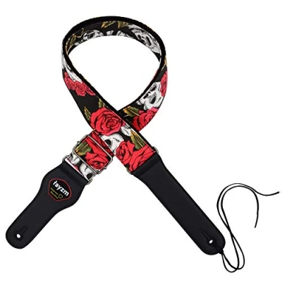 Immagine di Rayzm Tracolla per Chitarra/Cinghia Basso, in Cotone Chitarra Acustica/Elettrica/Basso Elettrico con portaplettri e Motivo Cool Teschi, Larghezza 5cm, Lunghezza Regolabile