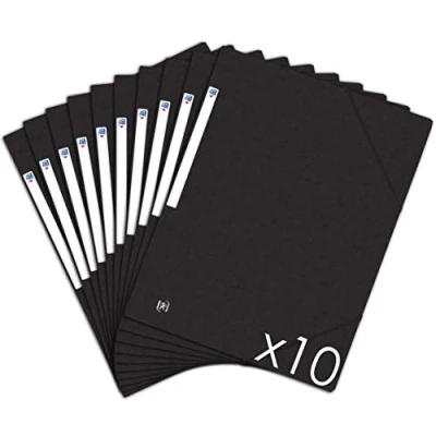 Immagine di Oxford Top File+, confezione di 10 cartelline portadocumenti in cartoncino con 3 alette formato A4, chiusura elastico e tasche, colore: nero