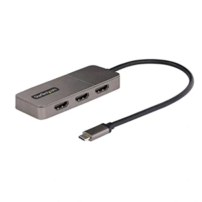 Immagine di StarTech.com Adattatore USB C HDMI a 3 Porte MST HUB type 4K60Hz con DP1.4 Alt Mode e DSC. Splitter/Convertitore Multimonitor per Notebook, Cavo da 30cm Solo Windows (MST14CD123HD)