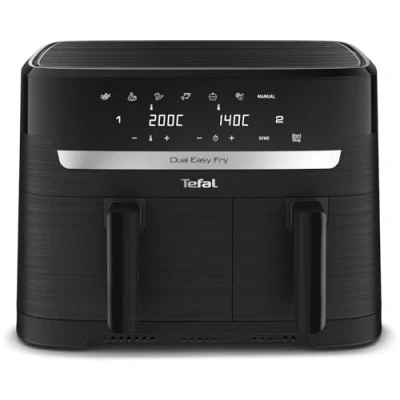 Immagine di Tefal Friggitrice ad aria a doppia camera EY901810 Dual Easy Fry Capacità 5,2/3,1 L Due cassetti indipendenti 7 programmi automatici Risparmio energetico Nero