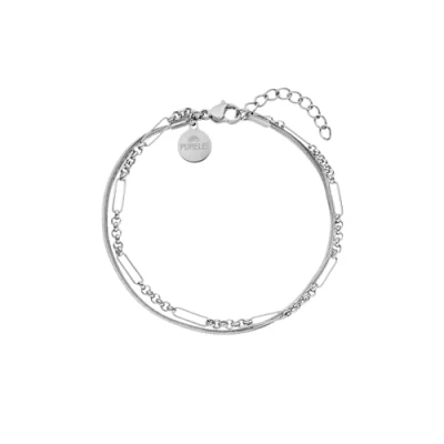 Immagine di Purelei® Sleeky Unison, bracciale da donna in acciaio inossidabile resistente, resistente all&#039;acqua con perle di ametista, lunghezza regolabile 16 19 cm (Argento)