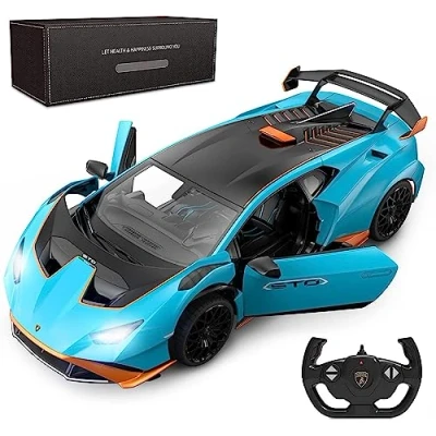 Immagine di Lamborghini Huracán STO RC Blu: Auto telecomandata ad alte prestazioni in scala 1:14. Ideale per appassionati di corse, bambini