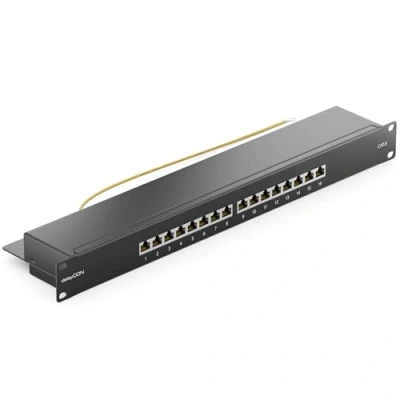 Immagine di deleyCON CAT6 Patch Panel 16 Porte del Desktop 19 Pollici Montaggio Rack Assemblaggio Server 16x RJ45 Schermato TIA568A TIA568B Nero