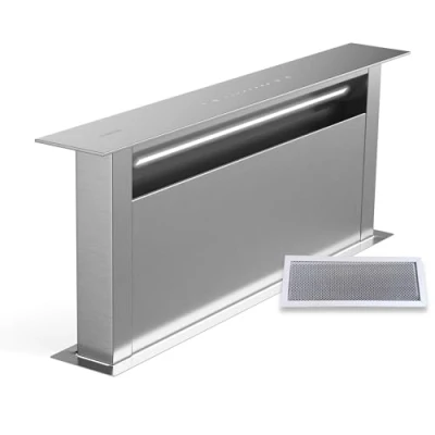 Immagine di Klarstein Royal Flush Eco 75 Cappa a Scomparsa, da Cucina, A++, Inox, 720 m3/ora, 52 dB, Touch Control, LED 6500K, Filtro Antigrasso &amp; al Carbone, Installazione Versatile