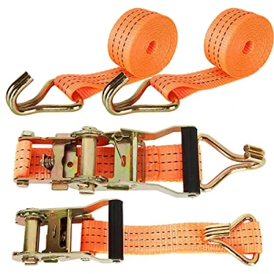 Immagine di Shanq, 2 set di cinghie a cricchetto per impieghi gravosi, 3.8 cm x 3 m, con fibbia cricchetto, cinghia ruote gancio rimorchio, camion capacità carico 2000 kg