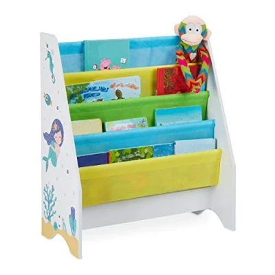 Immagine di Relaxdays Scaffale Libreria Bambini, 4 Scomparti,Immagini di una Sirena, Bimbi, Dimensioni HLP: 71x62x29 cm, Colorato