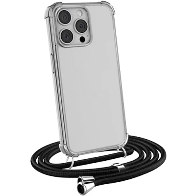 Immagine di MyGadget Cover per iPhone 15 Pro Max Custodia con Corda Case Cordino Trasparente Antiurto Laccio/Tracolla Practical Stylish Nero