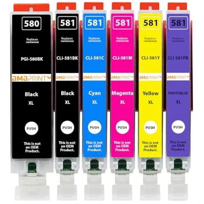 Immagine di Amaprint 6 cartucce XL compatibili con Canon PGI 580 CLI 581 Foto Blu per Pixma TS8100 TS8150 TS8151 TS8152 TS8200 TS8250 TS8251 TS8252 TS8300 TS8350 TS8351 TS8352 TS9100 TS9150 TS9155