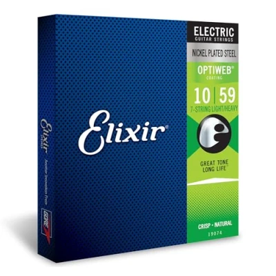 Immagine di corde per chitarra elettrica a 7 Elixir® Strings con rivestimento OPTIWEB®, Light/Heavy (.010 .059)