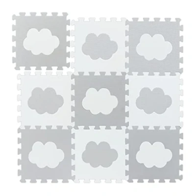 Immagine di Relaxdays Tappetino Puzzle Nuvola, 9 Pezzi del Puzzle, in Schiuma EVA Priva di sostanze nocive, L x P: 91,5 cm, Bianco/Grigio