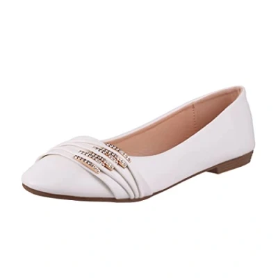 Immagine di Elara Ballerine Donna comode in Pelle Ottica Strass Piatto Chunkyrayan B069 BL White 40