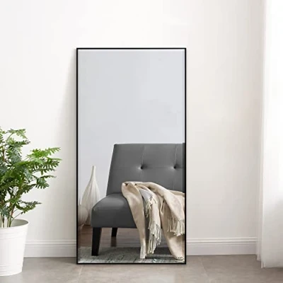 Immagine di [en.casa] Specchio da Parete 50 x 100 cm Rettangolare a Taglio Sfaccettato Fissaggio Verticale Orizzontale Cornice in Plastica Nero