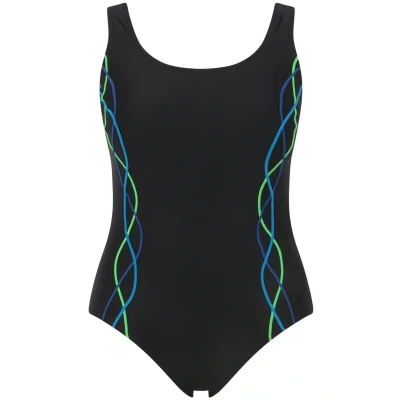 Immagine di Ulla Popken Grandes Tailles Pipings Ondulants DOUBLÉ Costume da bagno, Donna, Taglia: 42, Zwart