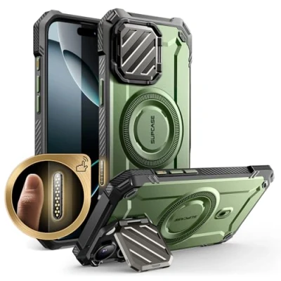 Immagine di SUPCASE Cover per iPhone 16 Pro Max 2024 con Fotocamera (UBMag XT), [Compatibile MagSafe] [Cavalletto Integrato] Custodia Magnetica Resistente (Verde)