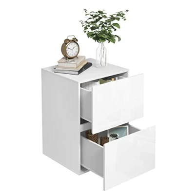 Immagine di EUGAD Comodino con 2 Cassetti Lucido, Mobiletto Bianco per Camera da Letto, Salotto, Cassettiera Piccola Salvaspazio in Legno, 40x40x58cm, Design Moderno, 0182ZZ