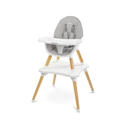 Immagine di CARETERO Tuva Seggiolone Design scandinavo da pranzo 6 mesi a 3 anni Carico massimo 15 kg o sedia 2in1 + tavolo Vassoio regolabile Grigio