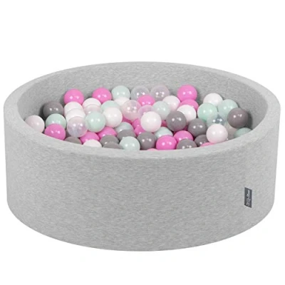 Immagine di KiddyMoon 90X30cm/300 Palline ∅ 7CM Piscina di Colorate per Bambini Tondo Fabbricato in EU, Grigio Ch: Trasparente/Grigio/Bianco/Rosa/Menta