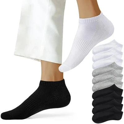 Immagine di NUOZA Calzini Uomo Donna Corti 10 Paia Cotone Calze Corte Running Calzetti Traspirante comodo Unisex,201 Nero Bianco Grigio,47 50