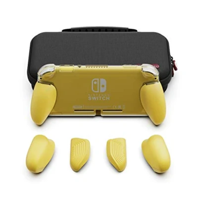 Immagine di Skull &amp; Co. GripCase Lite Bundle: A Comfortable Protective Case with Replaceable Grips [to fit all hands sizes] for Nintendo Switch [with Carrying Case] Yellow