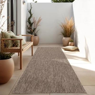 Immagine di Paco Home Tappeto Per Esterno Balcone Terrazza Cucina Monocolore Mélange, Dimensione:80x250 cm, Colore:Taupe
