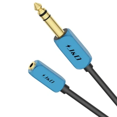 Immagine di J&amp;D Adattatore Cuffie da 1/4 di Pollice a 3,5 mm, Femmina mm 1/8 TRS Maschio 6,35 TRS, Prolunga Audio Stereo con Robusto Rivestimento in Rame, 1,8 Metro