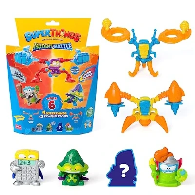 Immagine di SuperThings Serie Mutant Battle Confezione da 6 Include 4 (1 Capitano Argento) e 2 Exoskeletons. pezzi