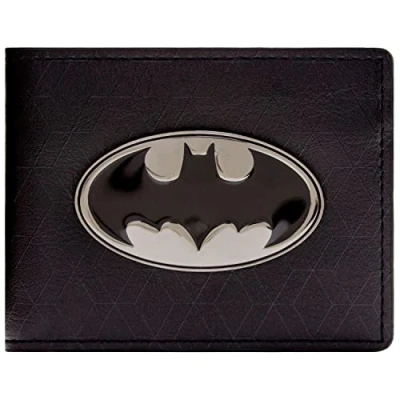Immagine di Batman To the Batmobile! Distintivo in Metallo Emblema di Pipistrello Portafoglio/Portamonete Bi Fold Porta Carte d&#039;Identità &amp; Carte, Nero