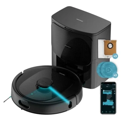 Immagine di Cecotec Robot Aspirapolvere Conga 9990 AI Spin Revolution Ultra Power Home. 10.000 Pa, Navigazione Laser, Base di Autopulizia, Intelligenza Artificiale, Evita Oggetti, Controllo APP, 240 min Autonomia