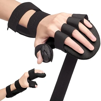 Immagine di Stecca per Mano la Postura a Riposo ictus Sinistra e Destra, Fissazione 5 dita, Sostegno polso Stabilizzatore, Atrofia muscolare,Artrite,Spasmi lievi,Dolore al Tunnel Carpale L/XL