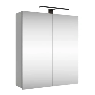 Immagine di Planetmöbel Merkur Armadietto a specchio da bagno con illuminazione, 60 cm di larghezza, specchio, illuminazione LED nera opaca, colore: bianco/grigio