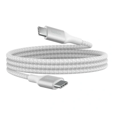 Immagine di Belkin BoostCharge cavo di alimentazione da USB C a C, ricarica rapida con 240 W Power Delivery, certificato IF per MacBook, Chromebook, Samsung Galaxy, iPhone 15 e altri, 1 m, bianco