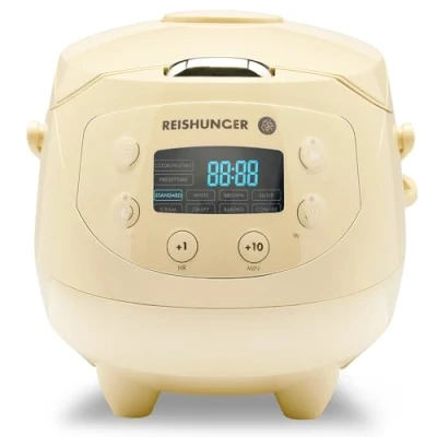 Immagine di REISHUNGER Mini Cuociriso Digitale Giallo chiaro multifunzionale per un massimo di 3 persone con 8 programmi, tecnologia a 7 fasi, 0,6 l, display LED e funzione keep warm